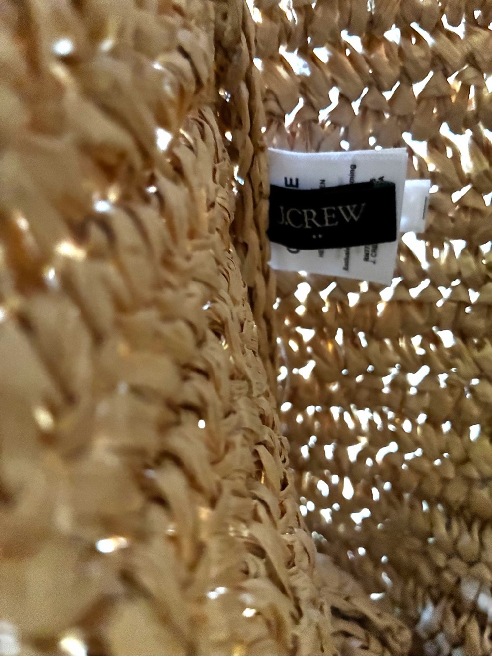 J. Crew Factory Packable straw tote bag Natural Straw Tote with Tan Patch.NWT. - Picture 12 of 16